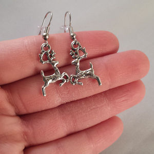 Silver Deer Dangle Earrings 3D Women's Party Gift